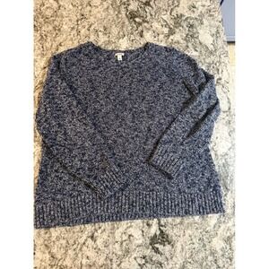 L.L. Bean Women's 1X Blue Marled Speckled Knit Crew Neck Sweater 100% cotton
